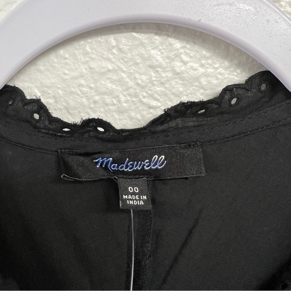 Madewell Eyelet Flutter Sleeve Mini Dress Cotton in Jet Black Size 00 NWT - Picture 8 of 15